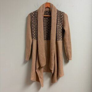 Albinaas Alpaca Womens Handmade Open Front Waterfall Brown Cardigan Size XS Peru